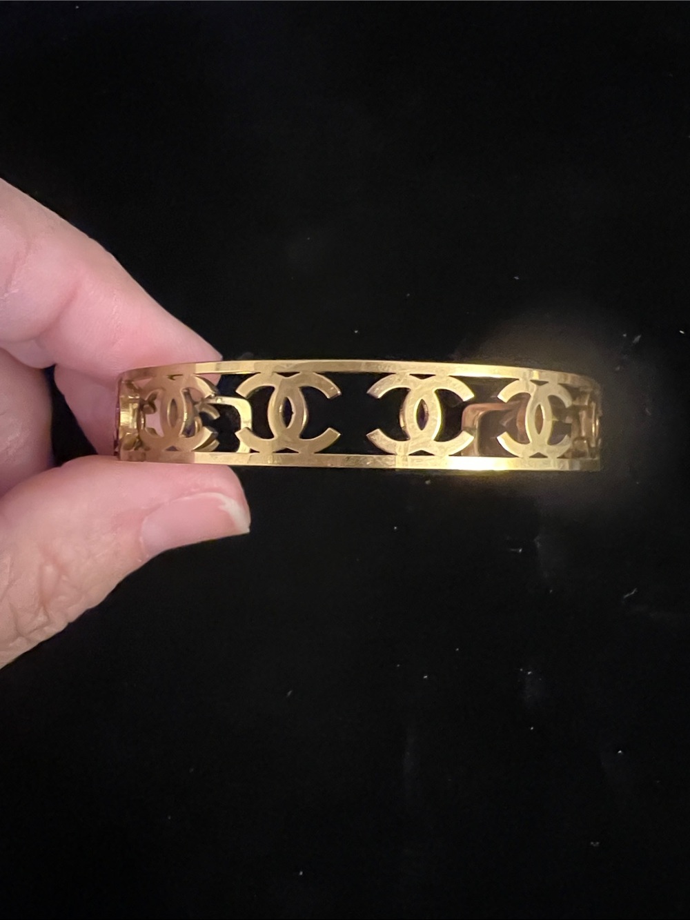 Designer Gold Inspired CC Cutout Bangle Bracelet